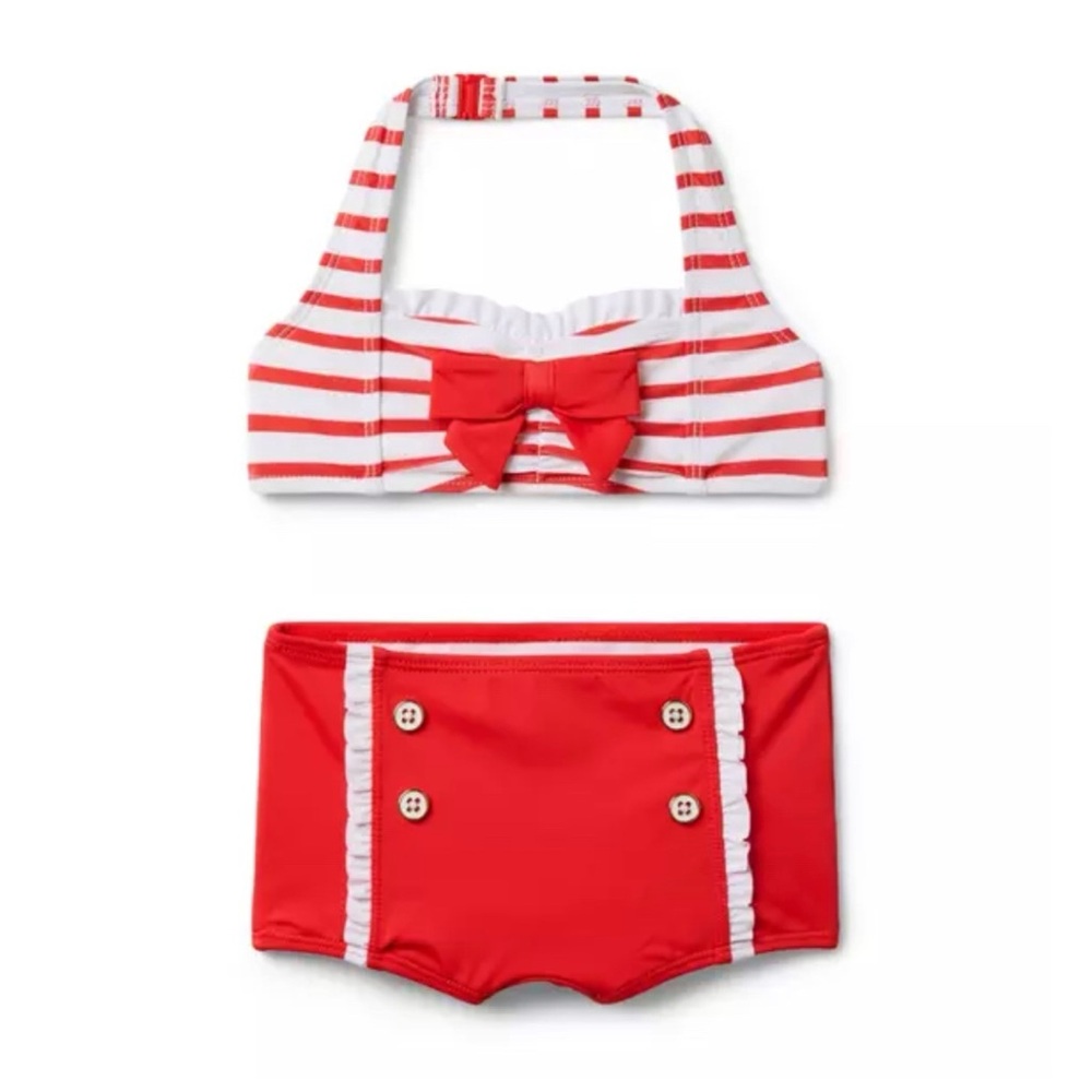 Brand New Janie & Jack Girls Red & White Striped 2-Piece Swimsuit, Size 3, NWT